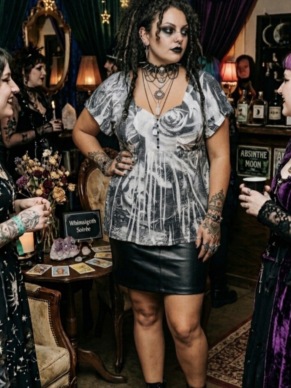 Whimsigoth One World Graphic Top 🖤 Dark Floral Cap Sleeve Tunic 1X